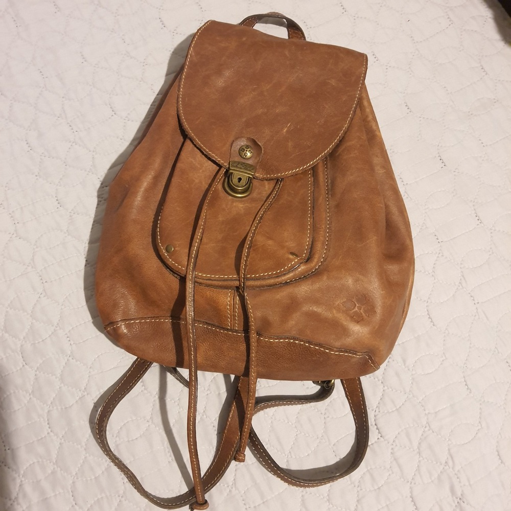 Patricia Nash Italian Leather Backpack Tan Convertible Flap Drawstring Casual - Picture 13 of 13